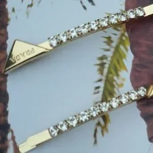 Gold Prada Metal Crystals Hair Clip Pins Women Casual Formal Hair Accessory Gift Prada Triangle Logo Hair Clip (Hair Accessories,Hair Clips  main image 3